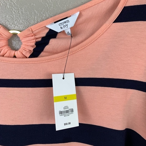 Crown & Ivy Women’s Navy & Orange Striped Jersey Sheath Dress Size Medium NWT - Picture 4 of 7